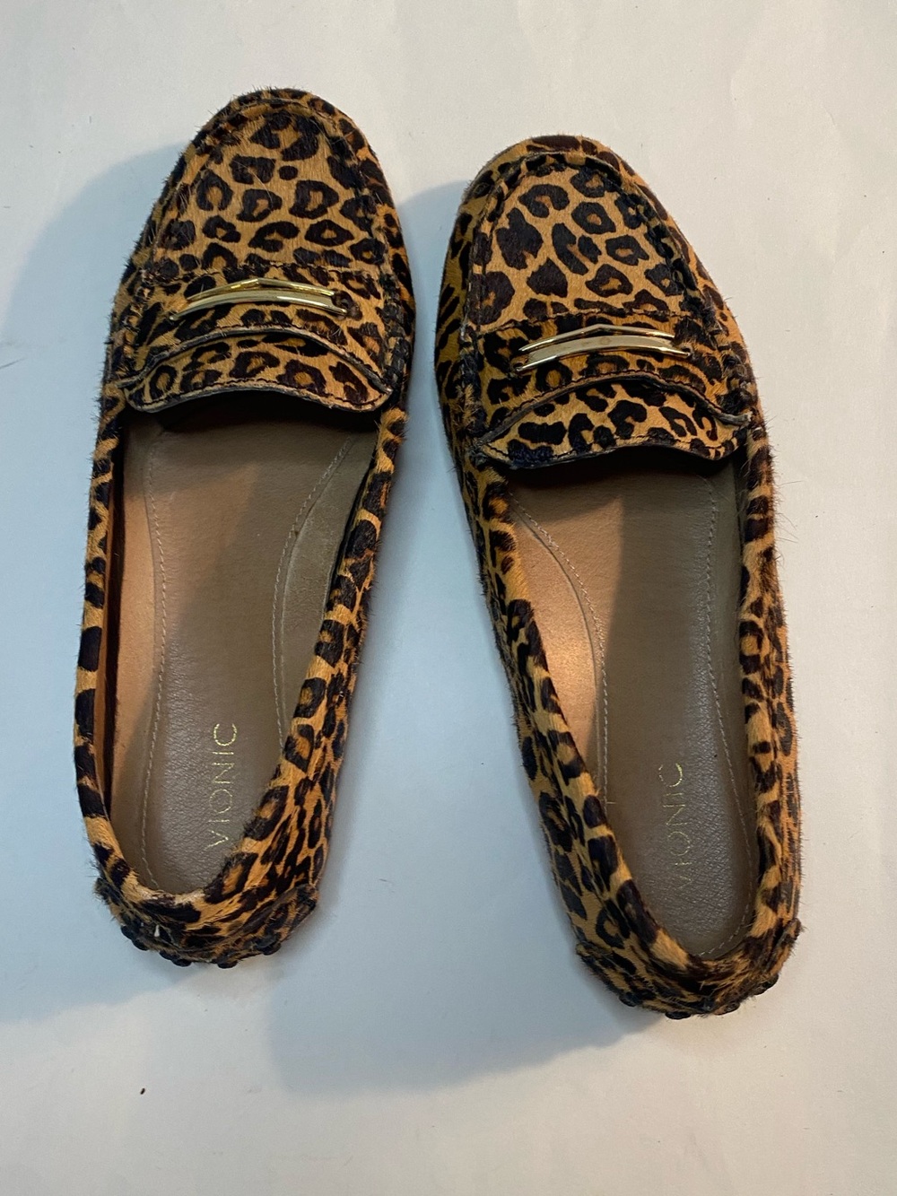 Vionic Leopard Print Penny Loafers in Brown and Black